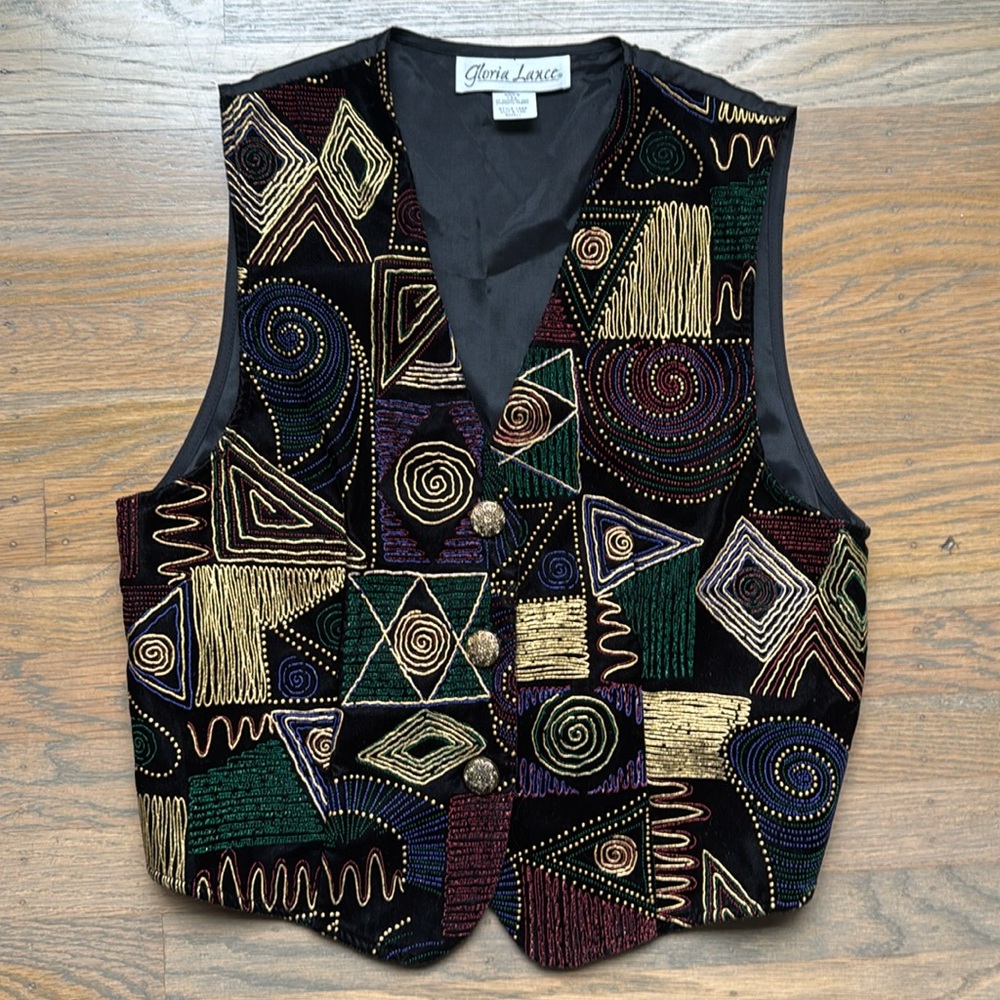 Geometric embroidery Patterned vintage 90s Vest size small